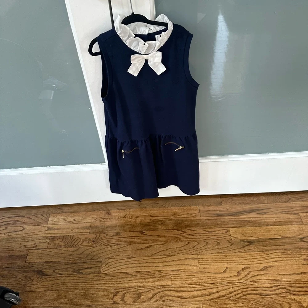 Janie and Jack Navy Bib Dress with White Ruffle Bow Collar
